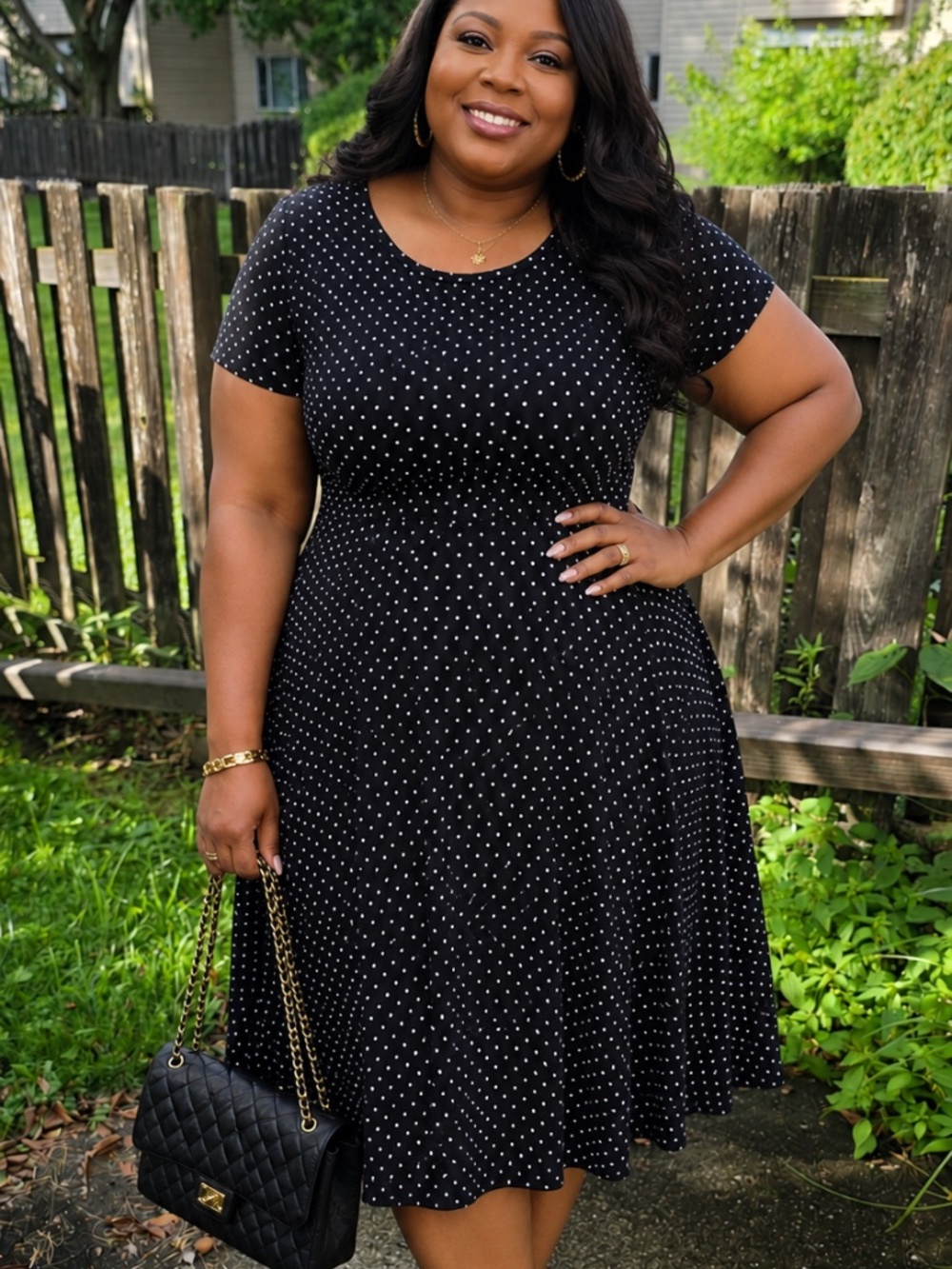 Classic Black & White Polka Dot Fit-and-Flare Dress